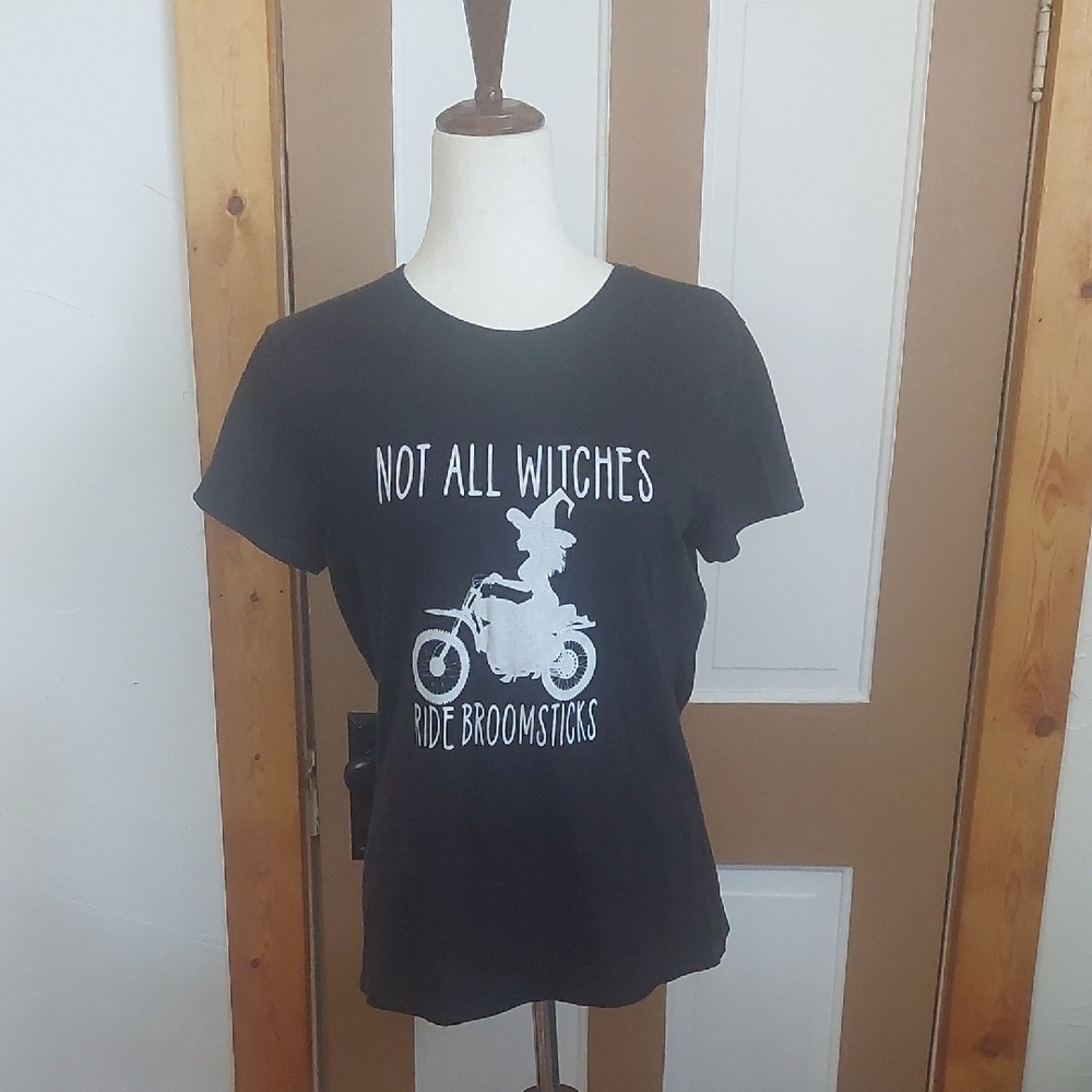 Black Graphic Tee with Witch Design. #0418K
